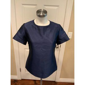 Isoude Shimmering Short Sleeve Blue Satin Top, Size 2